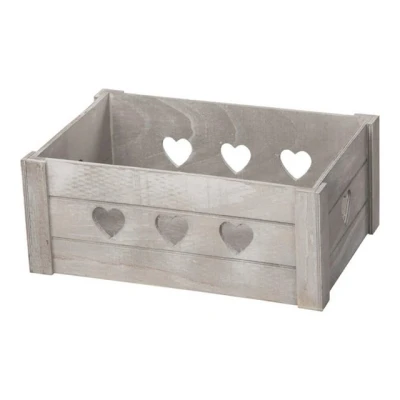 Abbildung von Macosa Home Dekokiste Grau Herzen Holzkiste 29cm Aufbewahrungskiste (Geschenkverpackung Regalkasten, Landhaus)
