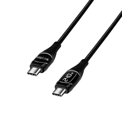 Abbildung von LogiLink CU0181 USB 2.0 Typ C Anschlusskabel (Stecker/Stecker) mit E mark Chipsatz, PD (PowerDelivery) und OLED Display, Länge: 1m