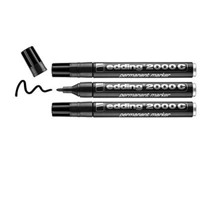Abbildung von edding 2000 C Permanentmarker schwarz 3 Stifte Rund Spitze 1,5 mm schnell trocknender Permanent Marker wasserfest, wischfest für Karton, Kunststoff, Holz, Metall Universalmarker