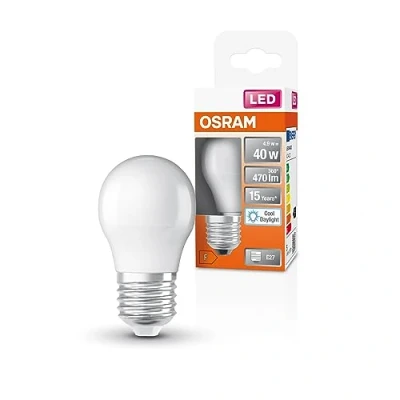 Abbildung von OSRAM LED Star Classic P40 Lampe für E27 Sockel, Tropfenform, matte Optik, 470 Lumen, tageslichtweiß (6500K), Ersatz herkömmliche 40W Glühbirnen, nicht dimmbar, 1er Pack