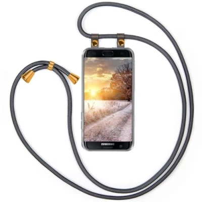 Abbildung von moex Handykette kompatibel mit Samsung Galaxy S7 Edge Hülle Band Längenverstellbar, Handyhülle zum Umhängen, Silikon Case Transparent Kordel Schnur abnehmbar in Anthrazit