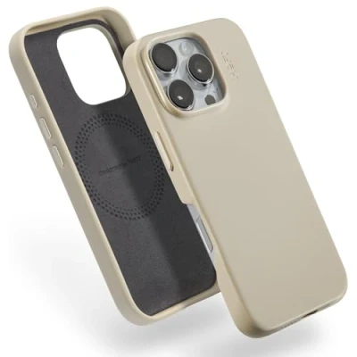 Abbildung von MOFT für iPhone 16 Pro Hülle, MOVAS Vegane Ledertasche Magnetische Hülle Kompatibel mit MagSafe, Weicher Anschlag, Farberhaltung, Fleckenresistent, Leicht zu Reinigen, Erdiges Beige