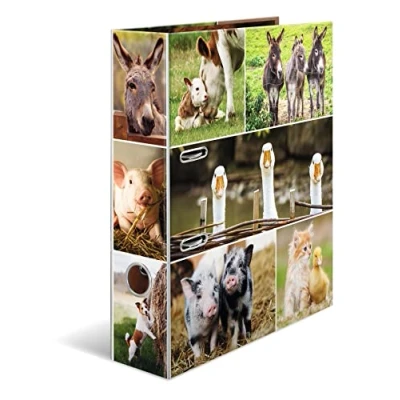 Abbildung von HERMA Ordner A4 Bauernhof Set, 10 Stück, 7 cm breit, Kinder Ringordner mit Tier Motiv, bunter Aktenordner Innendruck für Jungen und Mädchen