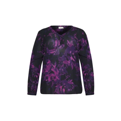 Abbildung von Kaffe Curve Printed Bluse, Damen, Größe: 50, Black purple painted flower