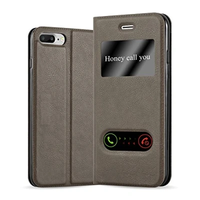Abbildung von Cadorabo Hülle kompatibel mit Apple iPhone 7 Plus / 7S 8 Sichtfenster aus Kunst Leder Flip Klappbare Magnetische [Kartenfächern] Cover für Tasche in Braun