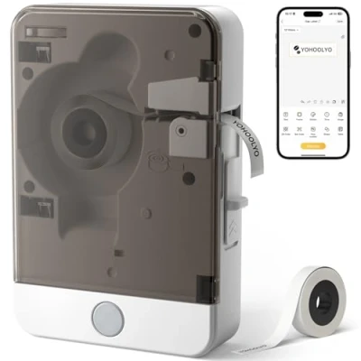 Abbildung von YOHOOLYO Etikettendrucker Bluetooth Etikettiergerät Beschriftungsgerät Selbstklebend Labeldrucker Kabelloser mit iOS Android für Zuhause Büro Küche