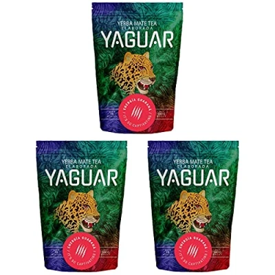 Abbildung von Yerba Mate Yaguar Energia Guarana 1500g (3x500g) Tee mit Früchten sehr reich an Koffein Glutenfrei Extra starke Stimulation
