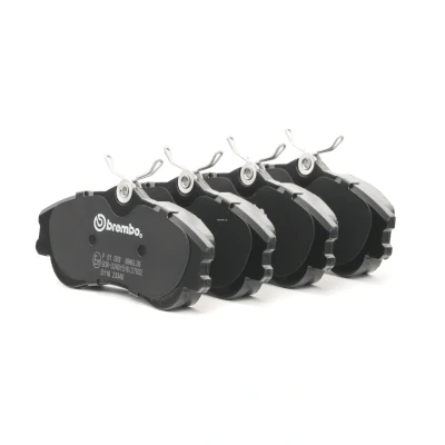 Abbildung von BREMBO P 61 069 Bremsbelagsatz exkl. Verschleißwarnkontakt mit Bremssattelschrauben ohne Zubehör PEUGEOT: 206 Schrägheck, SW, Partner I Combispace