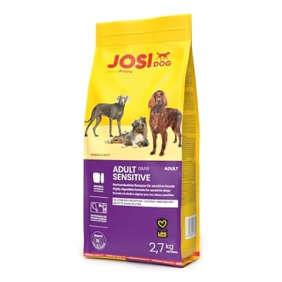 Abbildung von JosiDog Adult Sensitive (3 x 2,7 kg) Premium Trockenfutter für empfindliche Hunde besonders bekömmlich mit viel Geflügelprotein glutenfrei Powered by JOSERA Hundefutter 3er Pack