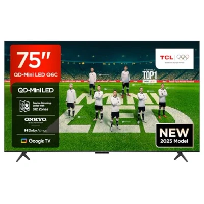 Abbildung von TCL 75Q6C 75 Zoll QD Mini LED Fernseher, 4K HDR Premium 1000nits, Smart TV mit Google (Dolby Vision IQ &amp; Atmos, Onkyo 2.1 Soundsystem, 144Hz Motion Clarity Pro, Game Master)