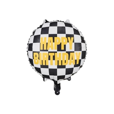 Abbildung von PartyDeco Folienballon Happy Birthday 35cm Zielflagge Ballon für Helium oder Luft Schachbrett 45cm Schwarz Weiß