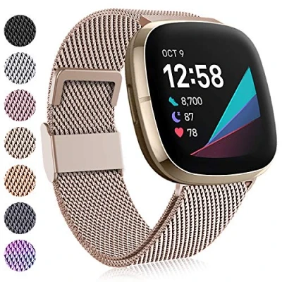 Abbildung von Faliogo Kompatibel mit Fitbit Versa 3/4/Sense Armband, Edelstahl Metall Ersatzband Magnetschloss, 21 mm x 6 mm, Vintage Gold, S 5.5&quot; 7.1&quot;