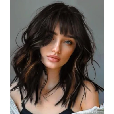 Abbildung von YEESHEDO Perücke Schwarz mit Braun Highlights Damen Kurz Bob pony Locken Natürlich Perücken für Frauen Cosplay Perrucke Wig 14 Zoll