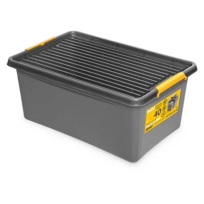 Abbildung von ORPLAST SolidStore 40 Box mit Deckel / Clips Rädern Liter 58 x 39 25 cm grau