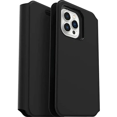 Abbildung von Apple iPhone 13 Pro Max Hülle Kunstleder OtterBox Klapphülle Handyhülle Schwarz Shockproof/Stoßfest