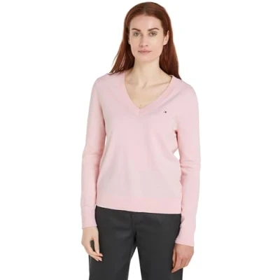 Abbildung von Tommy Hilfiger Damen Pullover Jersey V Neck Strickpullover, Rosa (Delicate Pink), XXS