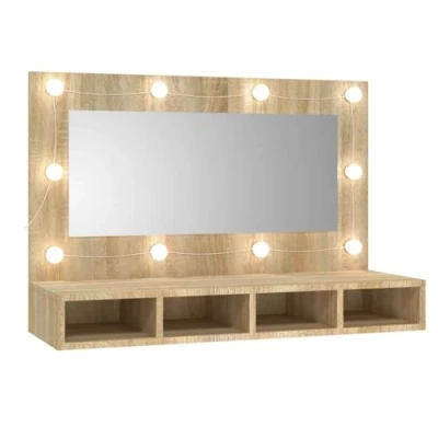 Abbildung von vidaXL Spiegelschrank mit LED Stauraum Kosmetikspiegel Schminkspiegel Hängeschrank Wandschrank Schrank Spiegel Schlafzimmer Sonoma Eiche 90x31,5x62cm