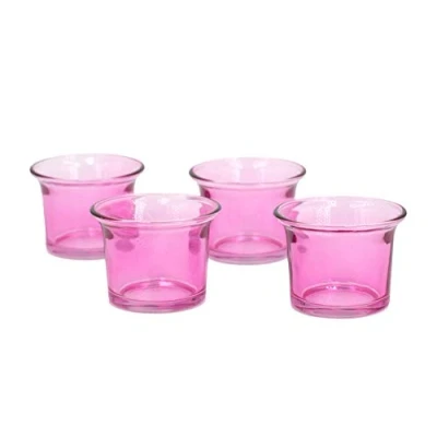 Abbildung von Creativery Teelichtgläser 63x45 mm Set 4 Stück Teelichthalter Glas mit geschwungenem Rand Tulpenform Farbauswahl: rosa 148