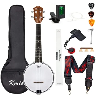 Abbildung von Kmise, Banjolele CR2032 Banjo Ukulele, Konzertgröße, 58,4 cm, mit Taschenstimmer, Gurtsaiten