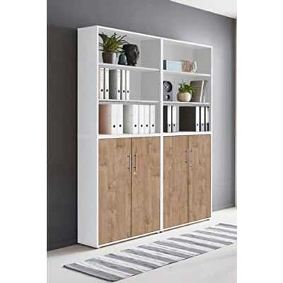 Abbildung von Schrankwand TABOR 11 Büroregal Aktenschränke Büroschrank abschließbar in diversen Farbvarianten (weiß/Gold Harbor Oak)