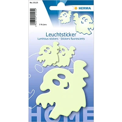 Abbildung von HERMA 15125 Aufkleber Geist klein groß, 3 Stück, selbstklebend, leuchtende Gespenst Wandaufkleber Wandsticker, Leuchtsticker aus Plastik zur Kinderzimmer Dekoration für Halloween Kinder Mädchen Jungen