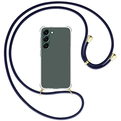 Abbildung von mtb more energy® Handykette kompatibel mit Samsung Galaxy S23 Plus 5G dunkelblau/Gold Smartphone Hülle zum Umhängen Anti Shock Full TPU Case