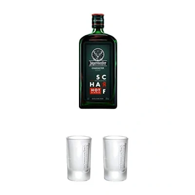 Abbildung von Jägermeister Charakter Scharf Hot Ginger aus Deutschland 0,7 Liter + Frozen Club Shot Glas 4 cl 1 Stück