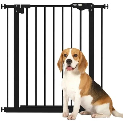 Abbildung von PawHut Türschutzgitter Hunde, Absperrgitter, 74 80 cm, Treppenschutzgitter für Haustier, Schutzgitter ohne Bohren, Metall, Kunststoff, Schwarz