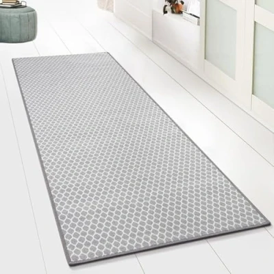 Abbildung von Floordirekt Teppichläufer mit Muster maßgefertigter Feinschlingen Teppich Läufer für Küche, Flur &amp; Wohnraum Ornament Vintage Orient Gitter (80 x 450 cm, Tralee)