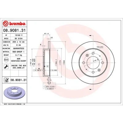 Abbildung von BREMBO 08.9081.31 Bremsscheibe 258 10 4 voll beschichtet mit Schrauben KIA: Cerato Schrägheck, Limousine
