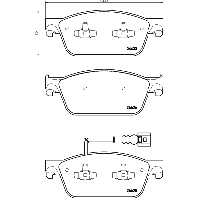Abbildung von HELLA 8DB 355 014 981 Bremsbelagsatz mit integriertem Verschleißwarnkontakt VOLKSWAGEN: Transporter 6 Bus, 5 Multivan (7HM