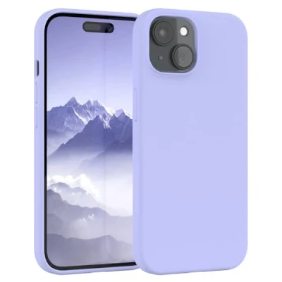 Abbildung von EAZY CASE Premium Silikon Handyhülle kompatibel mit iPhone 15 Slimcover Kameraschutz und Innenfutter, Silikonhülle, Schutzhülle, Bumper, Handy Case, Hülle, Softcase, Lila