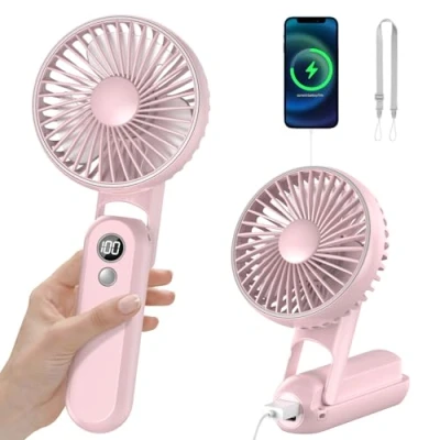 Abbildung von CNMTCCO Handventilator, Mini Tragbarer Ventilator, Wiederaufladbarer, Faltbarer USB Ventilator mit 5 Geschwindigkeitsstufen, Leiser Kleiner Persönlicher Powerbank (Rosa)