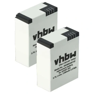 Abbildung von vhbw 2X Akku kompatibel mit GoPro Hero 3 III, III CHDHX 301, Black Edition Videokamera Camcorder (1180 mAh, 3,7 V, Li Polymer)