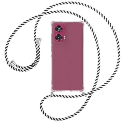Abbildung von mtb more energy® Handykette kompatibel mit Motorola Edge 50 Fusion 5G (6.7&#039;&#039;) schwarz/weiß gestreift/Metallteile: Silber Smartphone Hülle zum Umhängen TPU Case