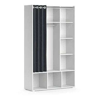 Abbildung von Vicco Kleiderschrank Luigi, Weiß, 105.8 x 178.1 cm mit Vorhang Kleiderstange