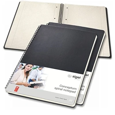 Abbildung von SIGEL CO821/3 Premium Spiralblock A4, liniert, schwarz, 80 Blatt, 3er Pack, sehr stabiler Hardcover Einband, aus nachhaltigem Papier, Conceptum