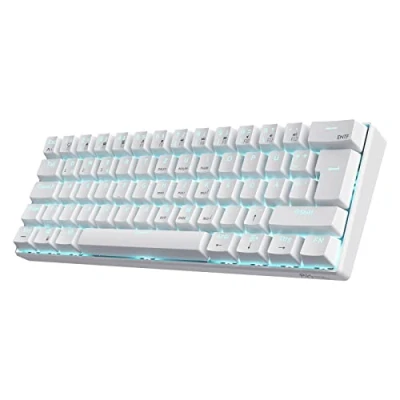 Abbildung von RK ROYAL KLUDGE RK61 DE 60% Bluetooth/kabelgebundene / 2.4Ghz kabellose mechanische Tastatur, 61 Tasten, Hot Swap fähige Blaue Schalter Gaming Tastatur für Win/Mac, Weiß, QWERTZ Deutsches Layout