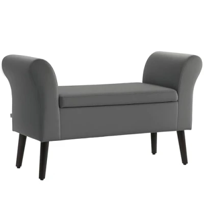 Abbildung von HOMCOM Sitzbank mit Stauraum, Armlehnen, Sitzhöhe 46cm (Truhenbank, 1 St., Polsterbank), für Flur Schlafzimmer Polyester 111,5 x 41 65 cm Dunkelgrau