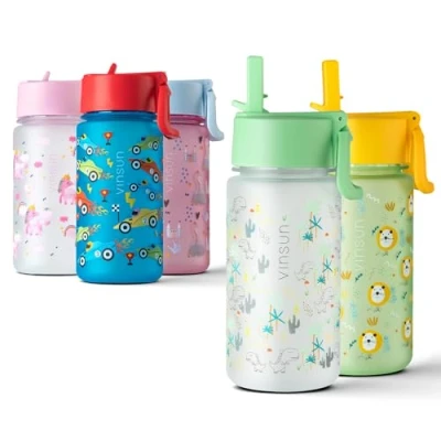 Abbildung von Vinsun Trinkflasche Kinder 500ml Auslaufsicher mit Strohhalm Dinosaurier, BPA frei, auslaufsicher, bruchsicher, Geruchs und Geschmacksneutral