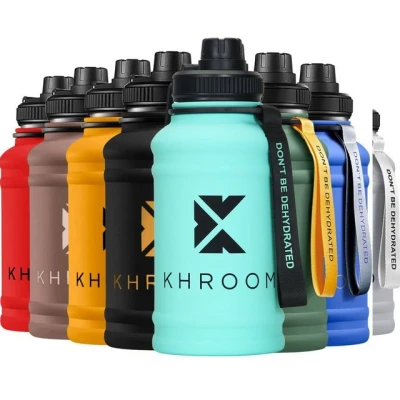 Abbildung von Khroom Trinkflasche Edelstahl 1,3L + 2,2L Sport Edelstahlflasche &gt;2 Liter XXL Sportflasche, Kohlensäure geeignet