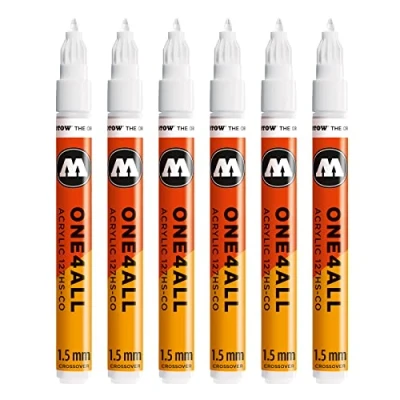 Abbildung von Molotow One4All 127HS CO Acryl Marker (1,5 mm Strichstärke, hochdeckend und permanent, UV beständig, für fast alle Untergründe) 6 Stück Farbe 160 signalweiß