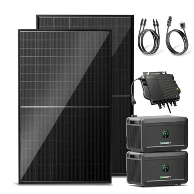 Abbildung von Solakon® 1000W Balkonkraftwerk mit Speicher 1000 Watt komplett Steckdose &amp; 800W Wechselrichter Solaranlage Komplettset 2x 500W bifaziale Solarmodule 4kWh für