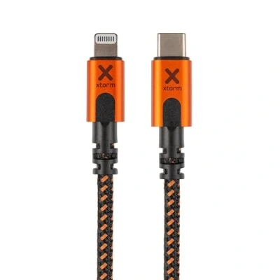 Abbildung von Xtorm Xtreme USB C to Lightning cable (1,5m), robuster Steckverbinder, biegesicheres Kabel (33% Aluminium, 54% Nylongeflecht), XFLEX Technologie, inkl. Kabelbinder, Schwarz/Orange