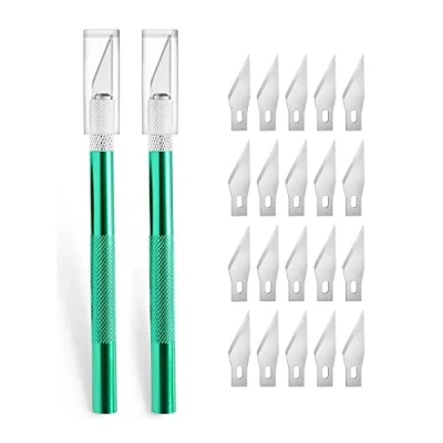Abbildung von 2 Stück Cutter für DIY Art Work Cutting, Skalpell mit 20 Ersatzklingen, Bastelmesser Cuttermesser Hobbymesser Schnitzmesser Caving, Skulptur, Fensterfolie, Lackschutzfolien (Grün)