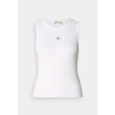 Abbildung von Calvin Klein Damen Tank Top Woven Label Cotton Rib mit Logo, Weiß (Brilliant White), XXS