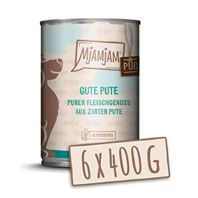 Abbildung von MjAMjAM Premium Nassfutter für Hunde purer Fleischgenuss gute Pute pur 400g, 6er Pack (6 x 400g), naturbelassen mit extra viel Fleisch