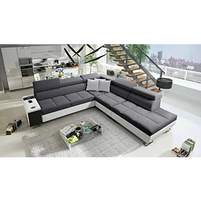 Abbildung von All4All Ecksofa mit Schlaffunktion Margo IX 283x298 cm Schlafsofa Bettkasten Wohnlandschaft in L Form XXL Sofa Groß Seite rechts Strukturstoff Kunstleder Dunkelgrau/Weiß 26