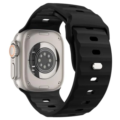 Abbildung von MoKo Ozean Armbänder Kompatibel mit Apple Watch Ultra2 Armband 49mm 46mm 45mm 44mm 42mm für Herren Damen,Wasserdicht Silikon Sport iWatch Serie 10 9 8 7 6 5 4 3 SE Ultra 2,Schwarz