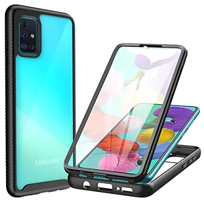 Abbildung von CENHUFO für Samsung Galaxy A51 Hülle, 360 Grad Schutzhülle Stoßfest Panzerhülle mit Eingebautem Displayschutz Robust Bumper Full Cover Outdoor Case Handyhülle 4G Schwarz
